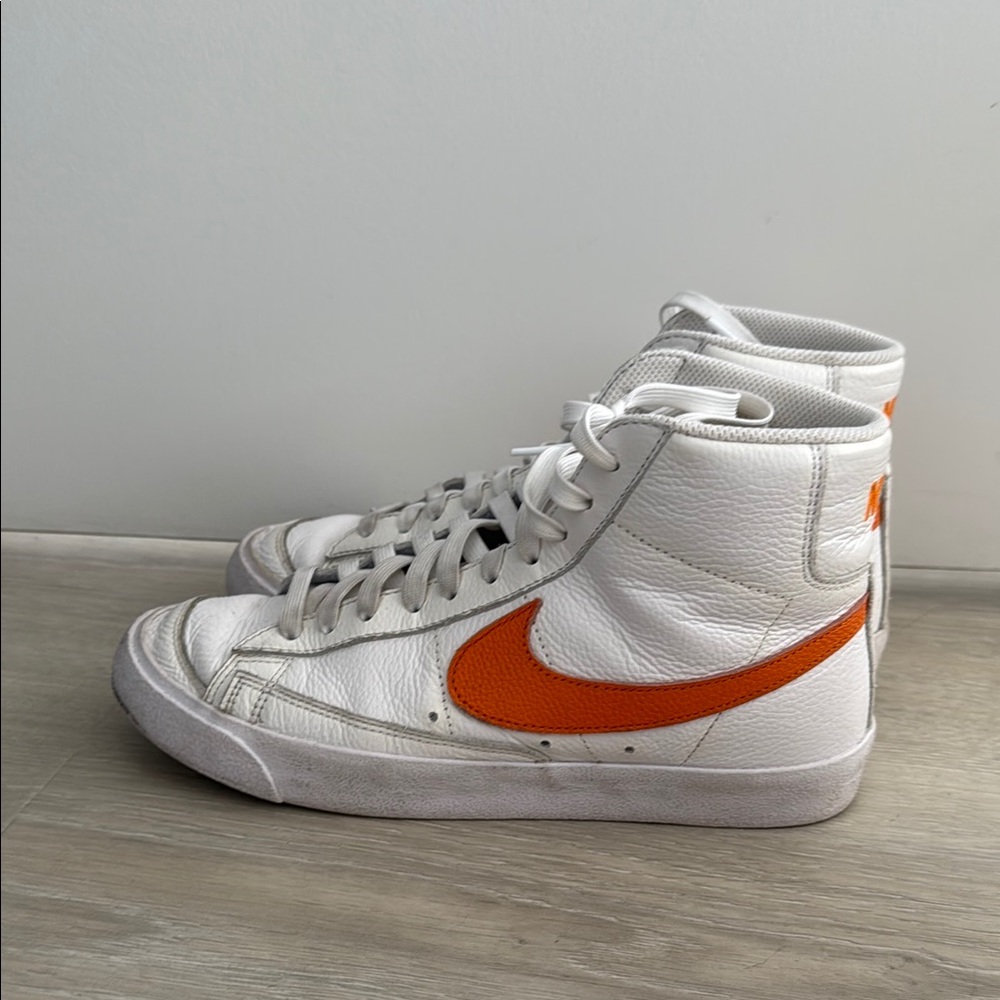 NikeWhite High-Top Blazer Mid 77 Sneakers with Orange Swoosh